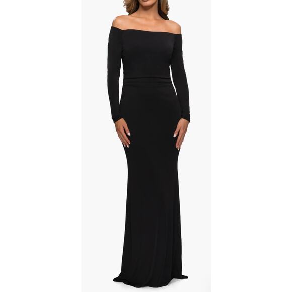 La Femme Dresses & Skirts - La Femme 28054 Black Off the Shoulder Long Sleeve Jersey Gown Size 4 NWT